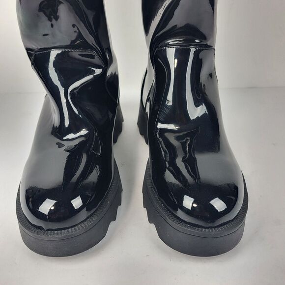 Aerosoles Slalom Knee High Boots Pull on Lug Sole Black Wet look 7M - Picture 11 of 13